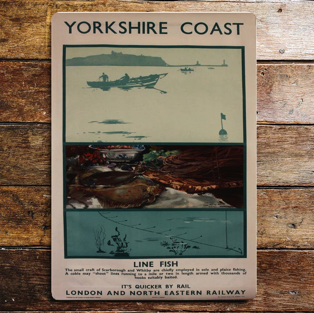 Yorkshire Coast Line Fishing | Metal Travel Wall Sign