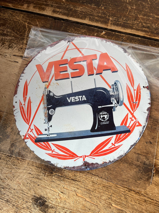 Vesta Sewing Machine orange Circle Metal Sign
