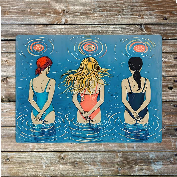 3 swimmer women Sea Nautical | Metal Sign Plaque