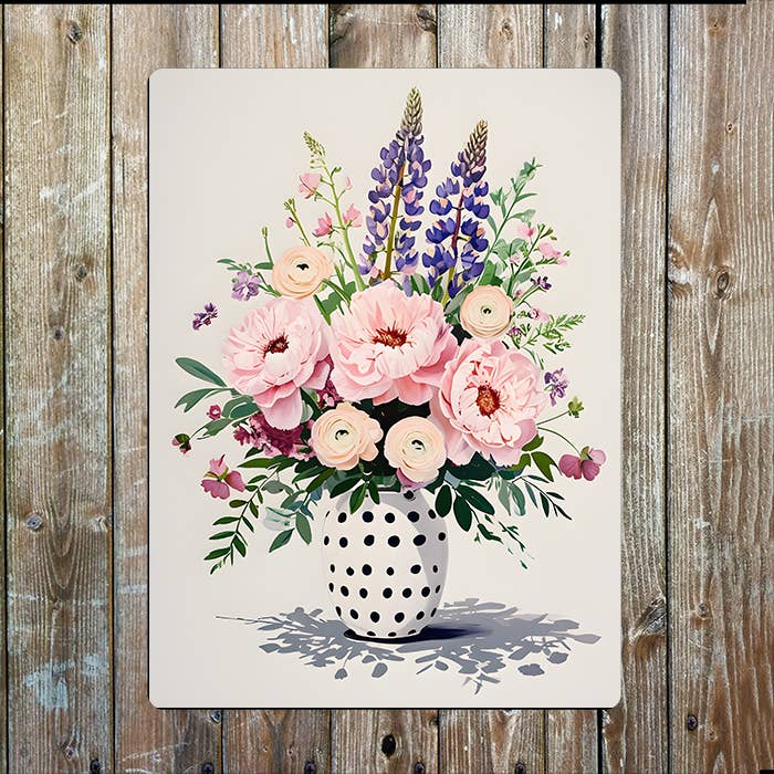 Vibrant Floral Flowers Peonies Lupines | Metal Sign Plaque