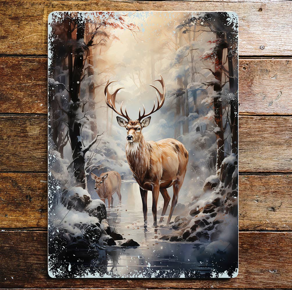 Royal Red Deer Stag Wildlife Woodland Art Metal Sign Plaque