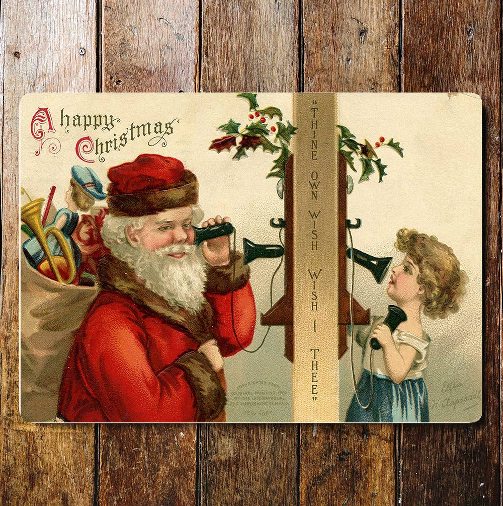 Santa Phone Call Children Christmas Metal Wall Sign