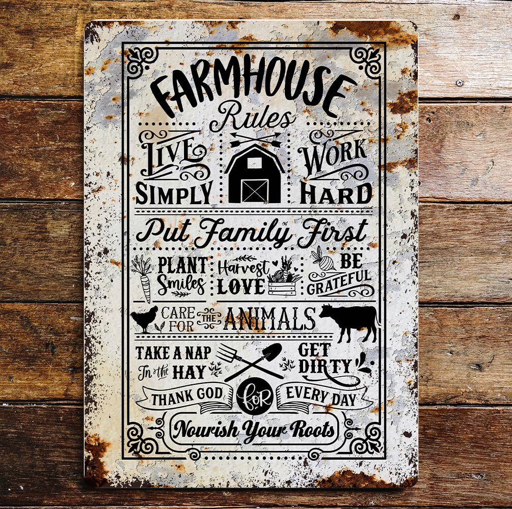 Live Simply Farmhouse Rules | Metal Sign Plaque