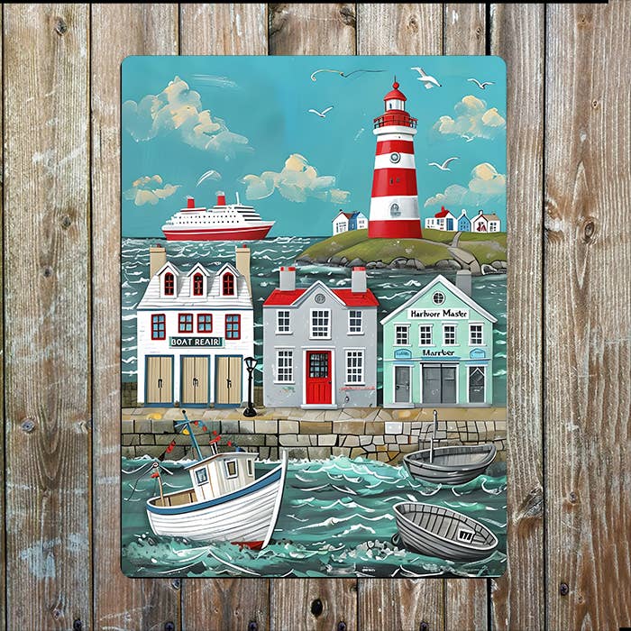 Harbor Coast Lighthouse Sea Nautical | Metal Sign Plaque
