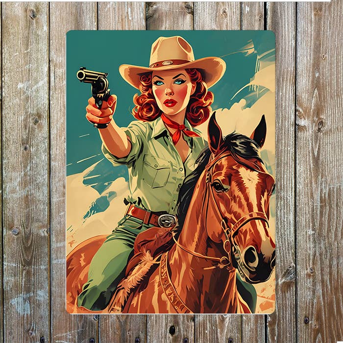 Dynamic Vintage Western Cowgirl Western | Metal Sign Plaque