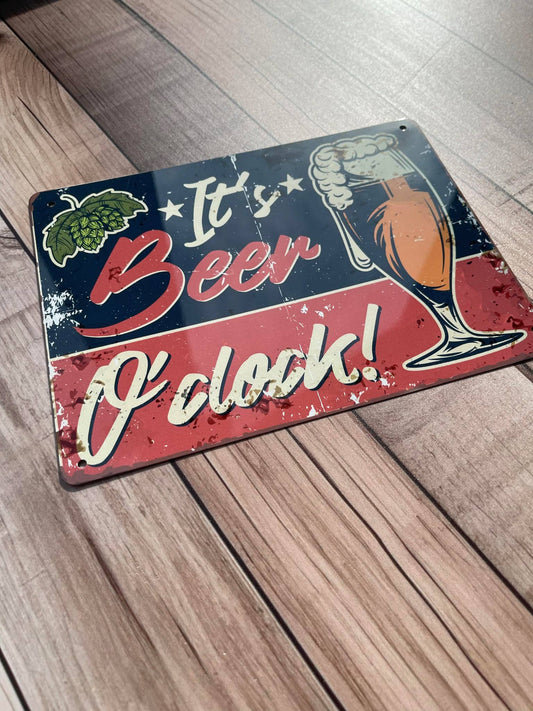 Retro It's Beer O'clock Metal Wall Sign Plaque