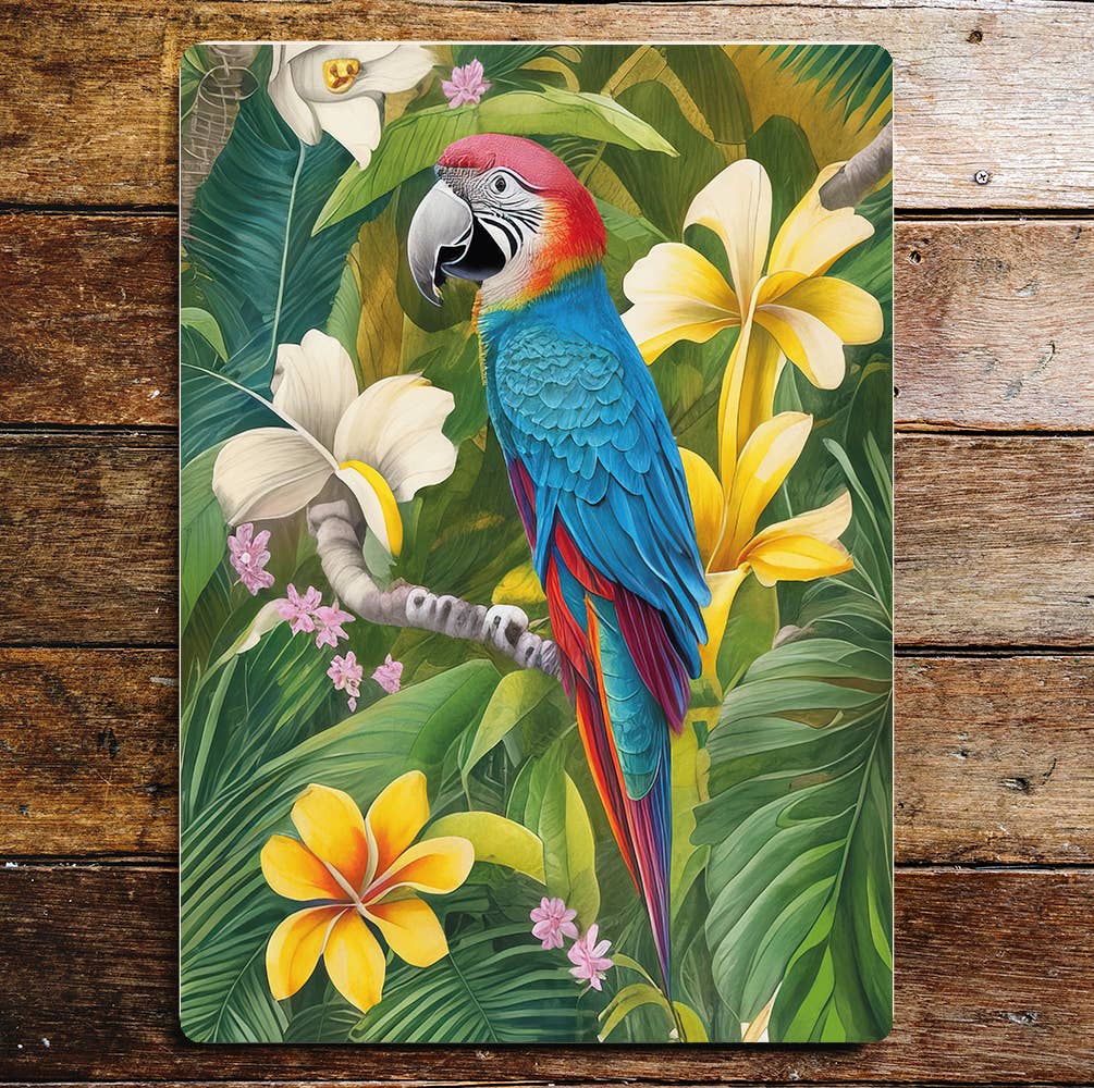 Parrot macaw tropical bird art Metal Wall Sign