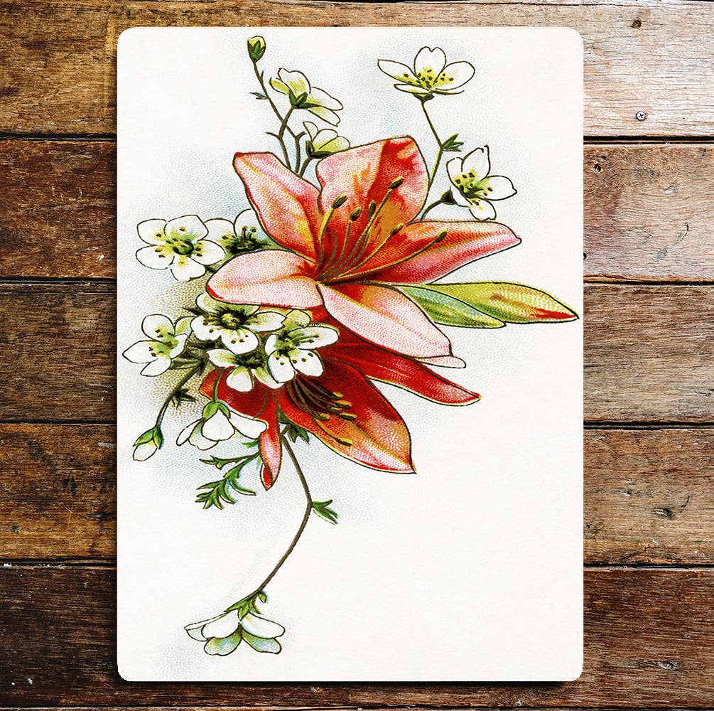 Lily Red With White Flowers | Metal Wall Sign
