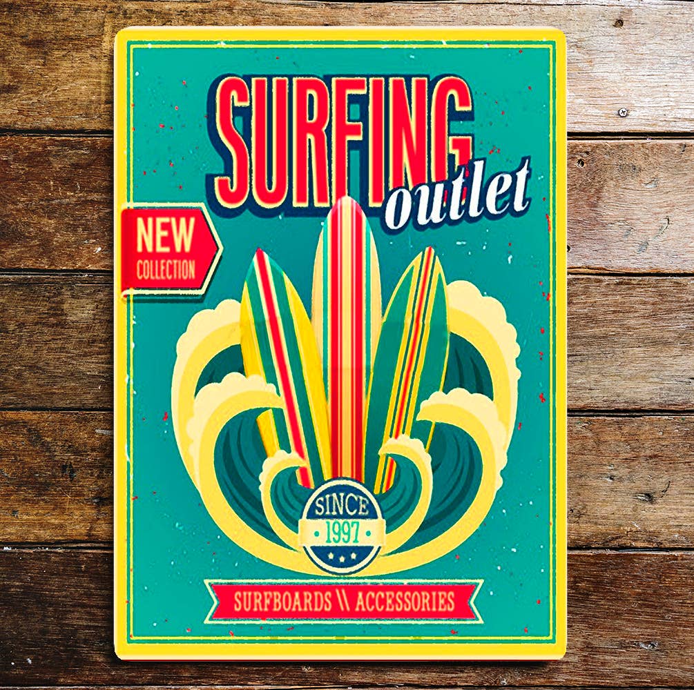 Surfing Retro Metal Wall Sign