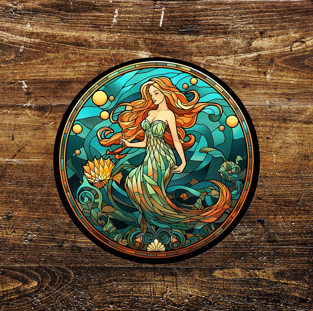 Mermaid Water Stained Glass affect Metal Circle Sign (Copy)