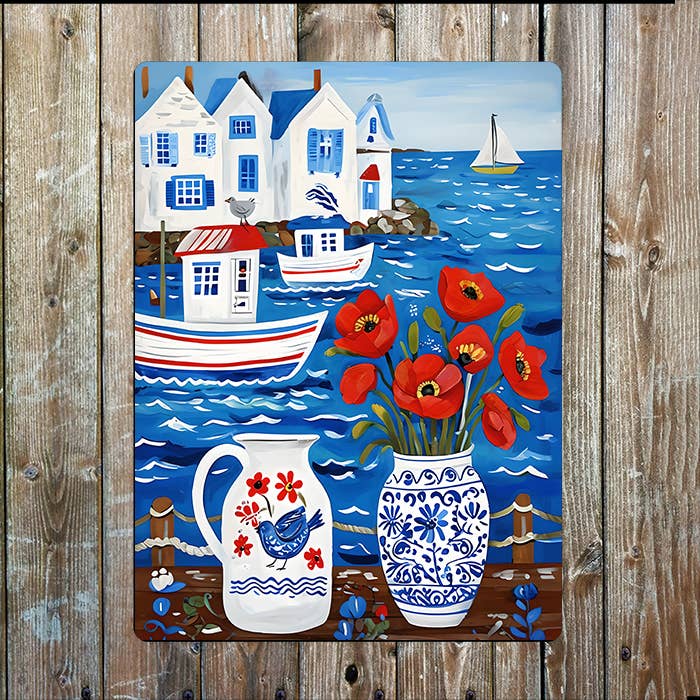 Harbor Coast Vase Flower Sea Nautical | Metal Sign Plaque
