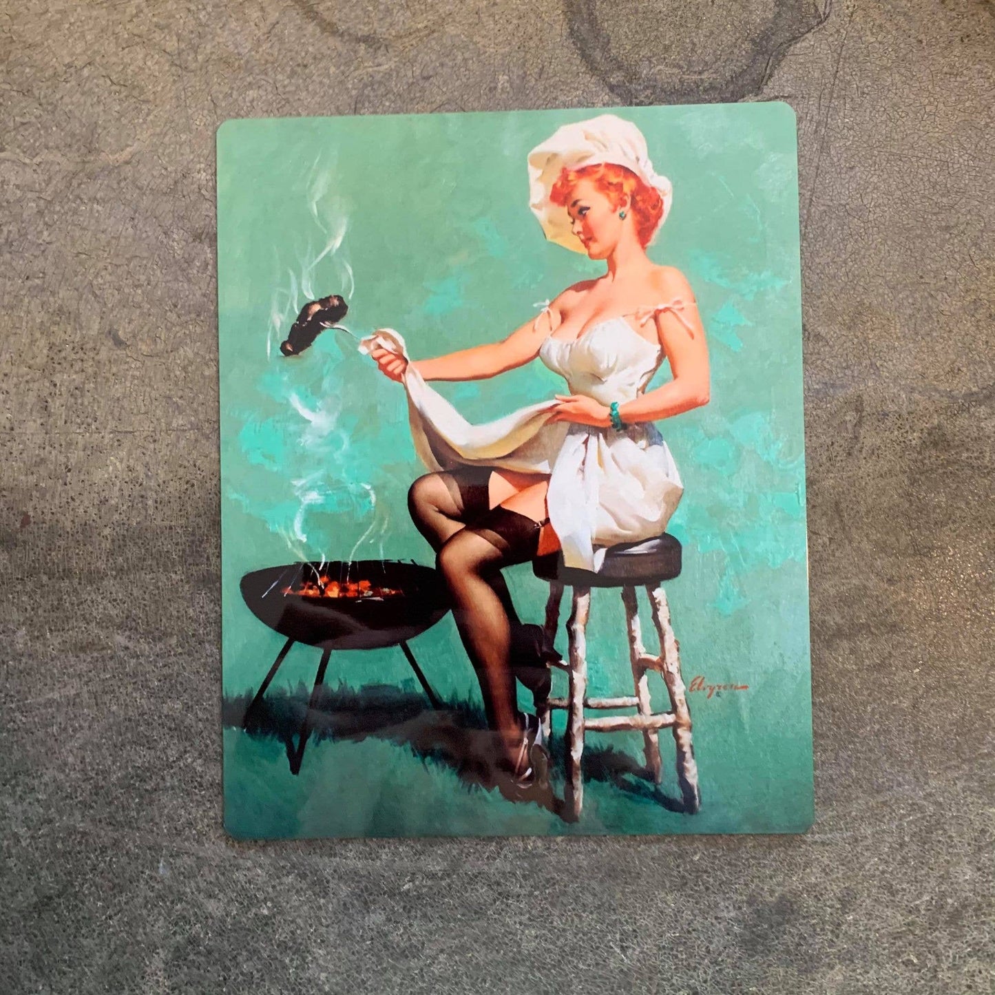 Pin Up Girl BBQ Sausage Metal Art Wall Sign