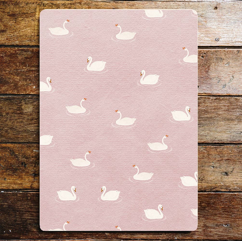Swimming Swan Pattern Pink And White Metal Sign Plaque