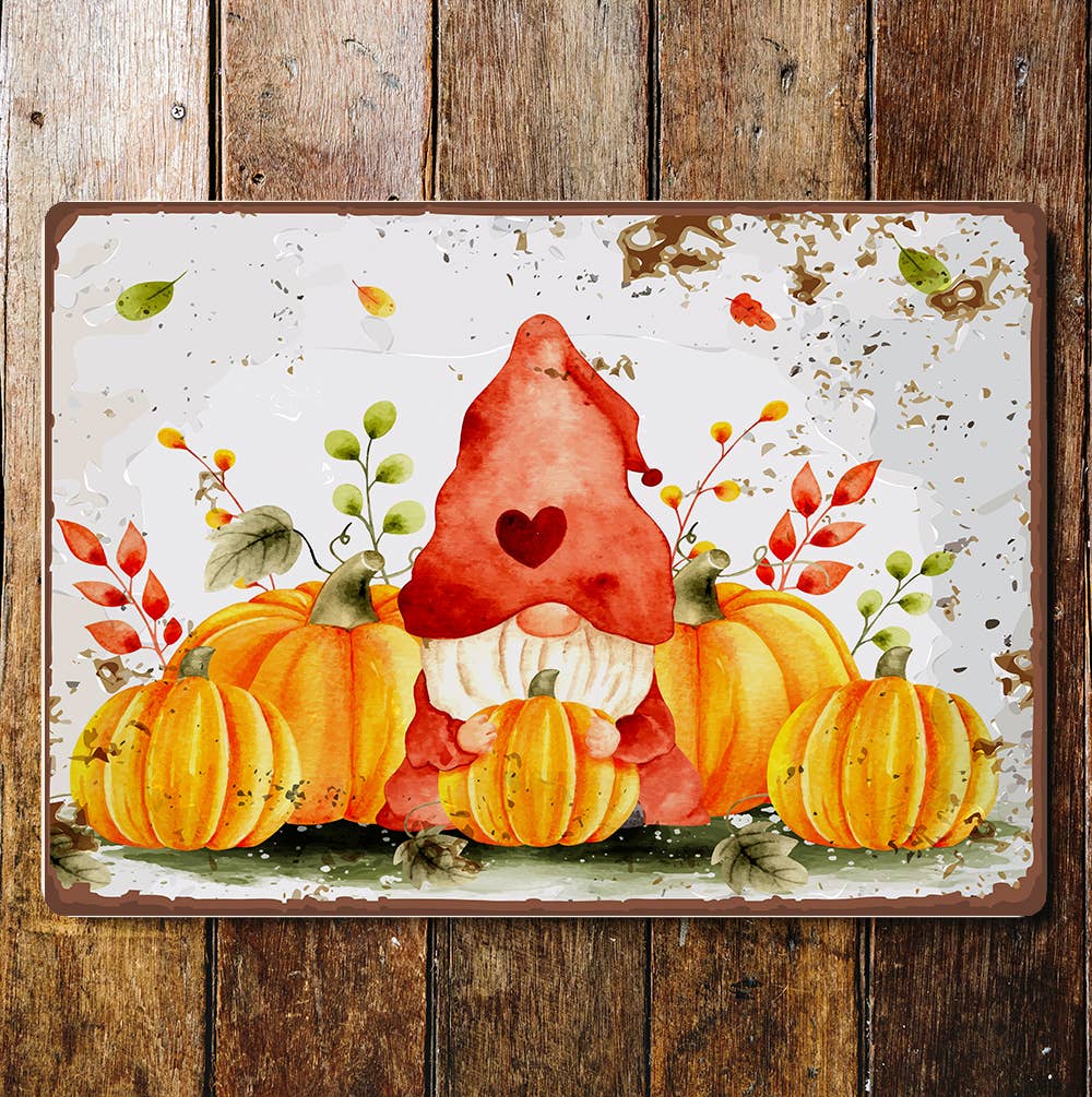 Halloween pumpkins autumn gnome | Metal Wall Sign Plaque