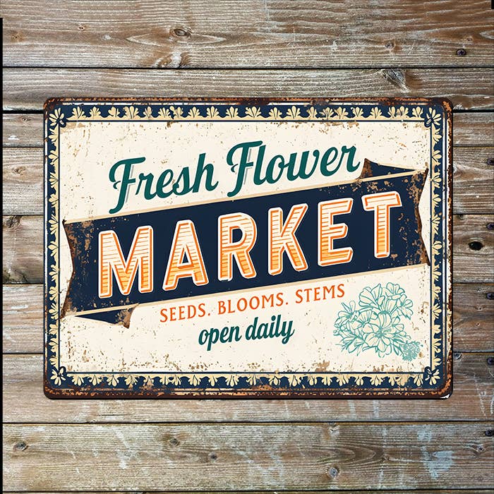Fresh Flower Market | Rustic | Metal Sign Plaque