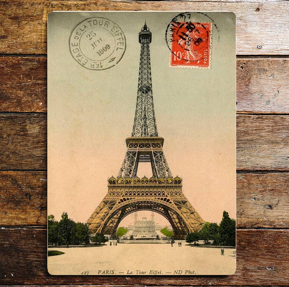 Paris Stamp Vintage Postcard Metal Sign