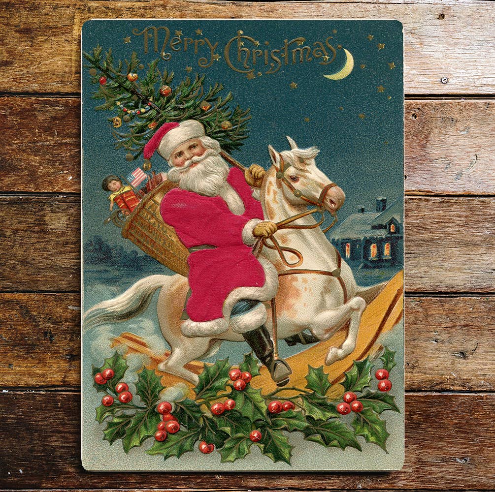 Christmas Santa Rocking Horse Wall | Metal Sign Plaque