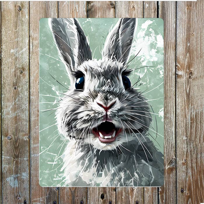 Painting Of A Grey Rabbit Metal Sign Plaque