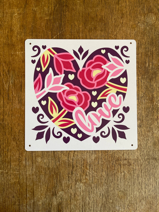 Floral Heart love | Metal Sign Plaque Square