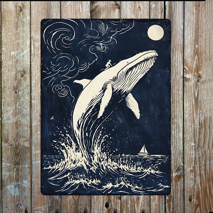 Illustration Of A White Whale Sea Nautical | Metal Sign Plaque