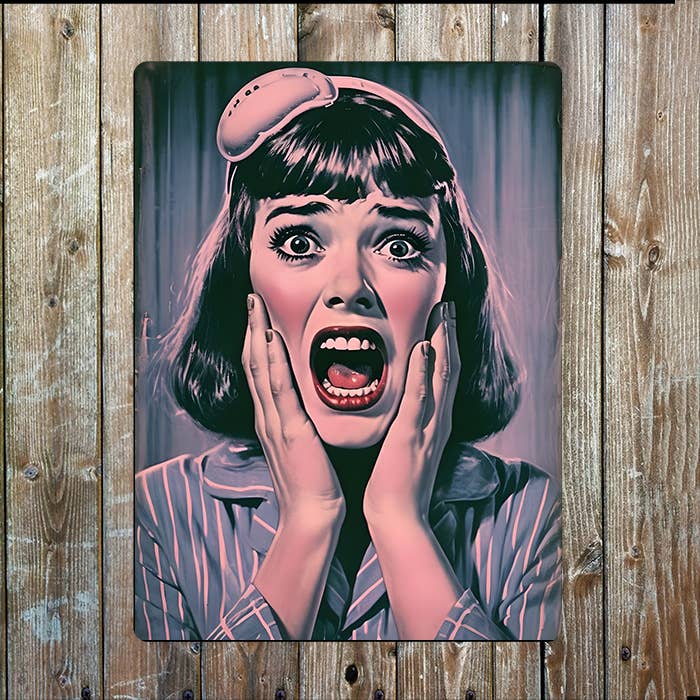 Horror Shocked Women Vintage Retro | Metal Sign Plaque