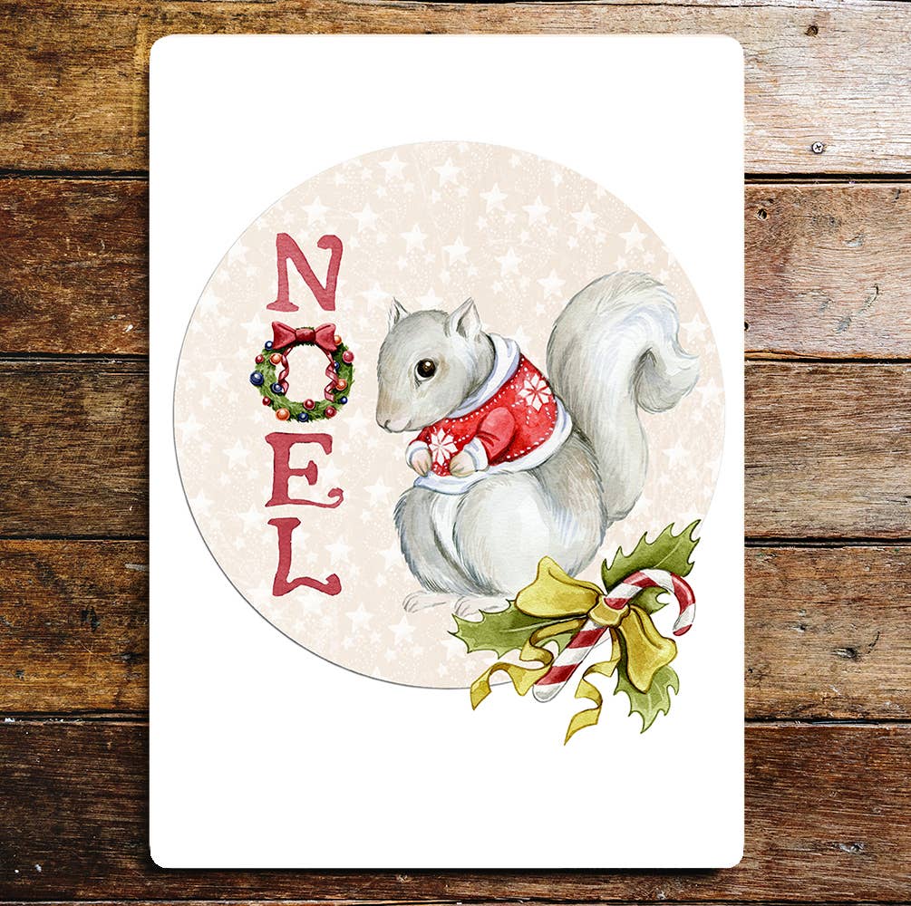 White Squirrel in Jumper Noel Christmas | Metal Sign Plaque