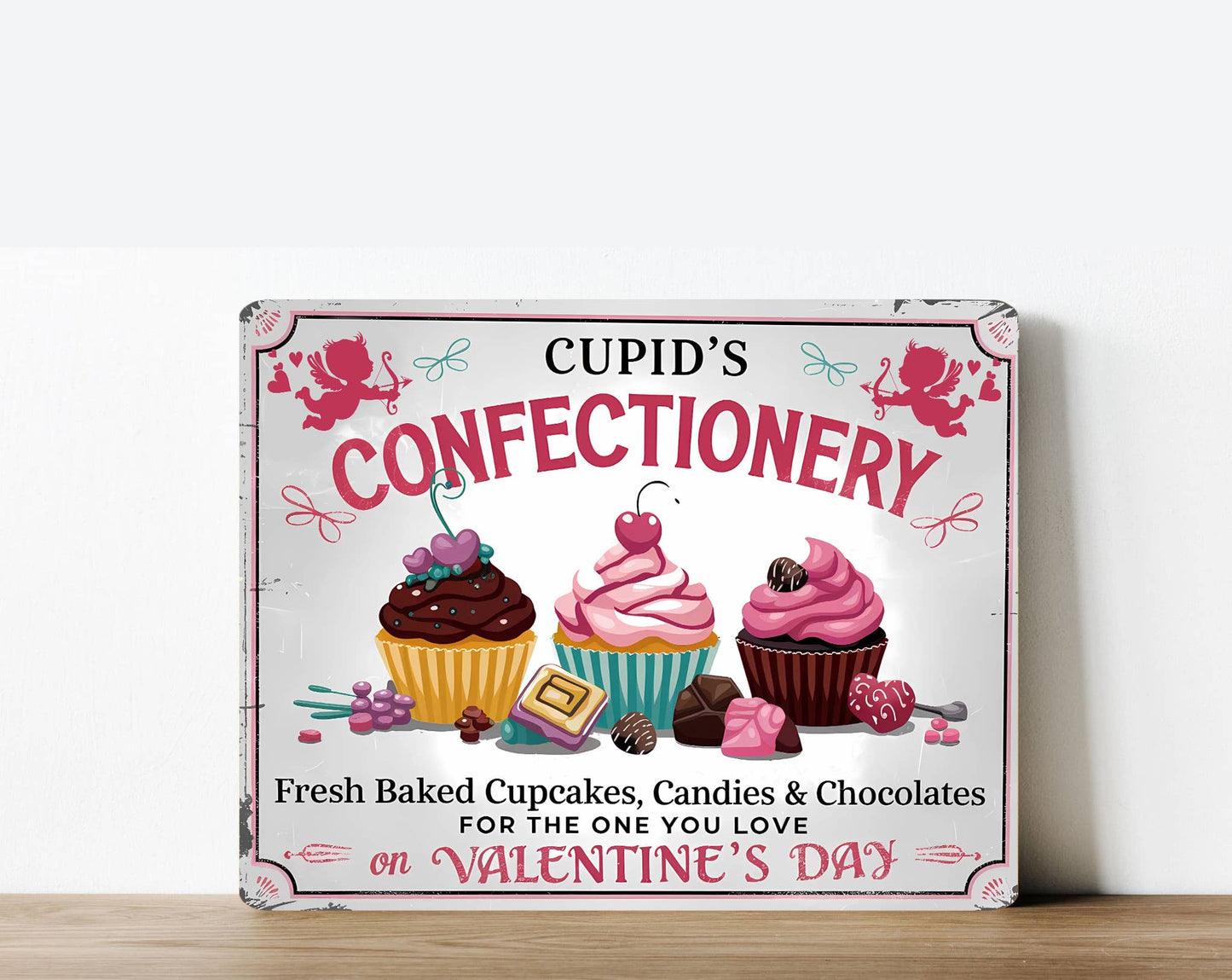 Cupid CupCakes Valentine | Metal Sign Plaque