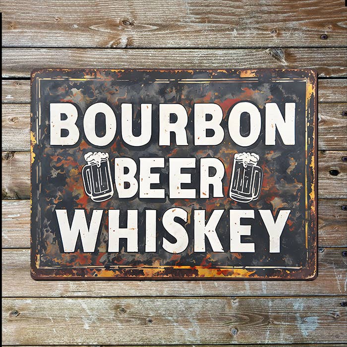 Bourbon Beer Whiskey Vintage Rust | Metal Sign Plaque