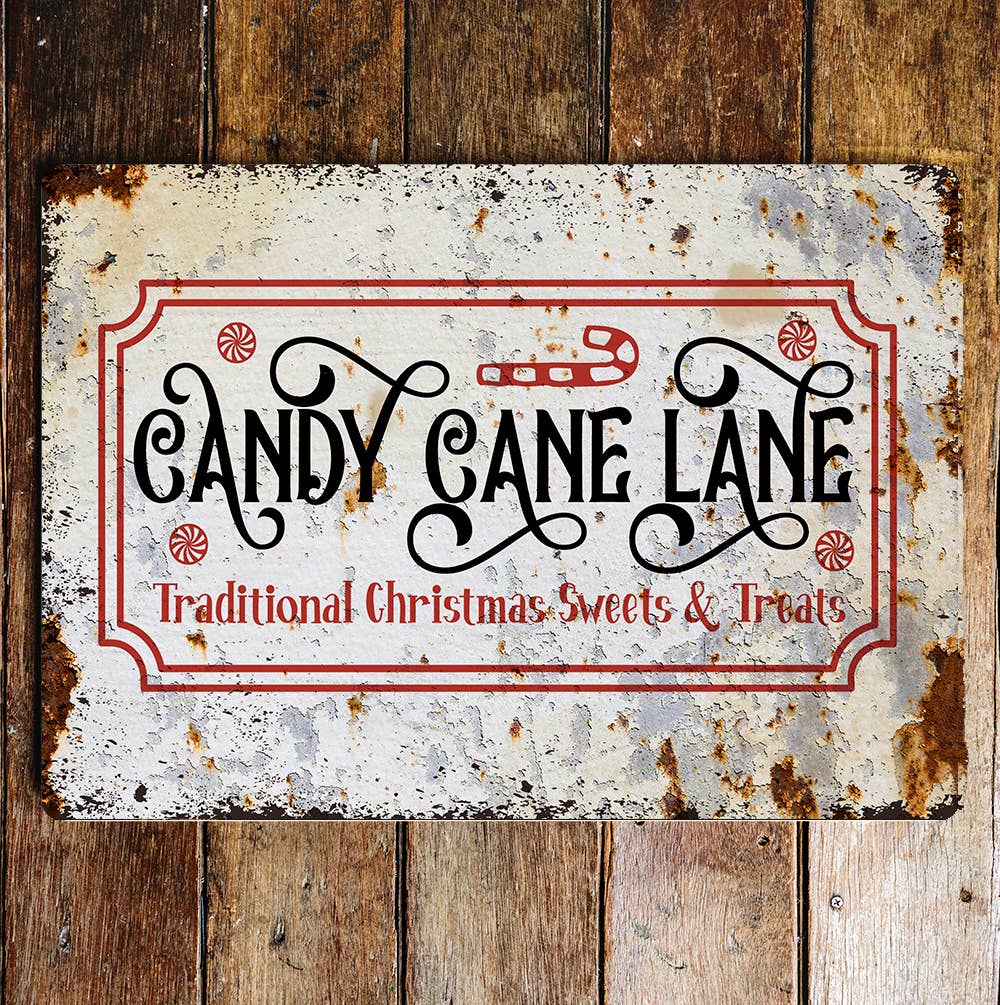 Candy Cane Lane Christmas Sweets | Metal Wall Sign Plaque