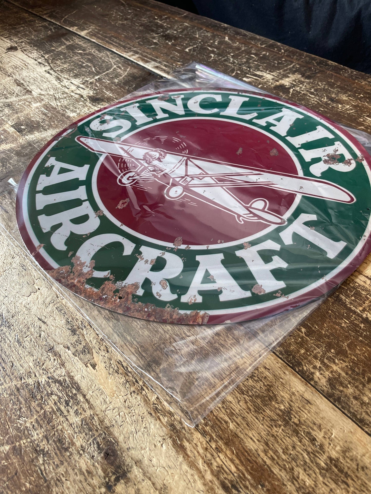 Sinclair Aircraft Garage Circle Metal Sign
