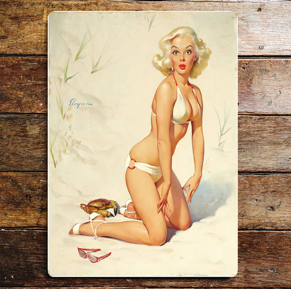Pin up seaside vintage art Metal Wall Sign