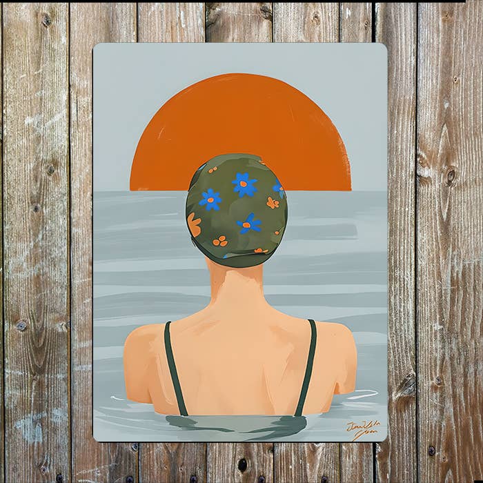 Illustration Wild swiming In Sea Nautical | Metal Sign Plaque