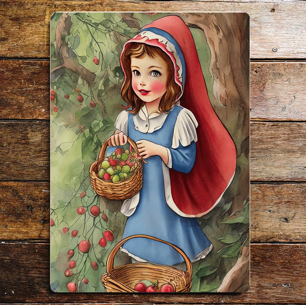 Red riding hood basket fruit Metal Sign Plaque
