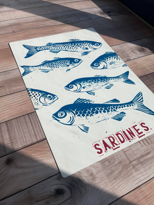 Vintage Stamp Illustration of Sardines | Metal Sign Plaque