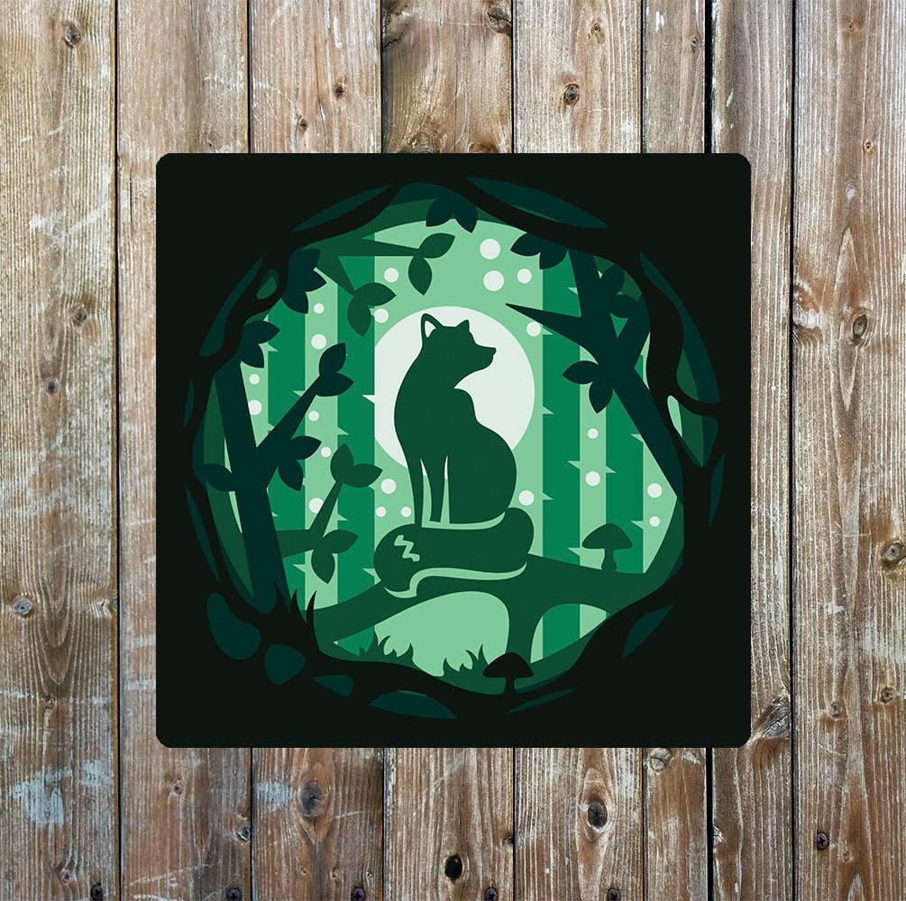 Fox Silhouette forest | Metal Sign Plaque Square