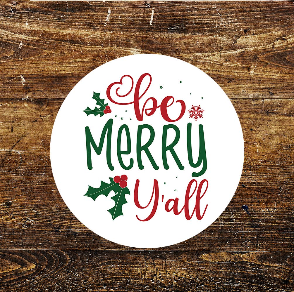 Christmas Be Merry Y'all Circle Metal Sign