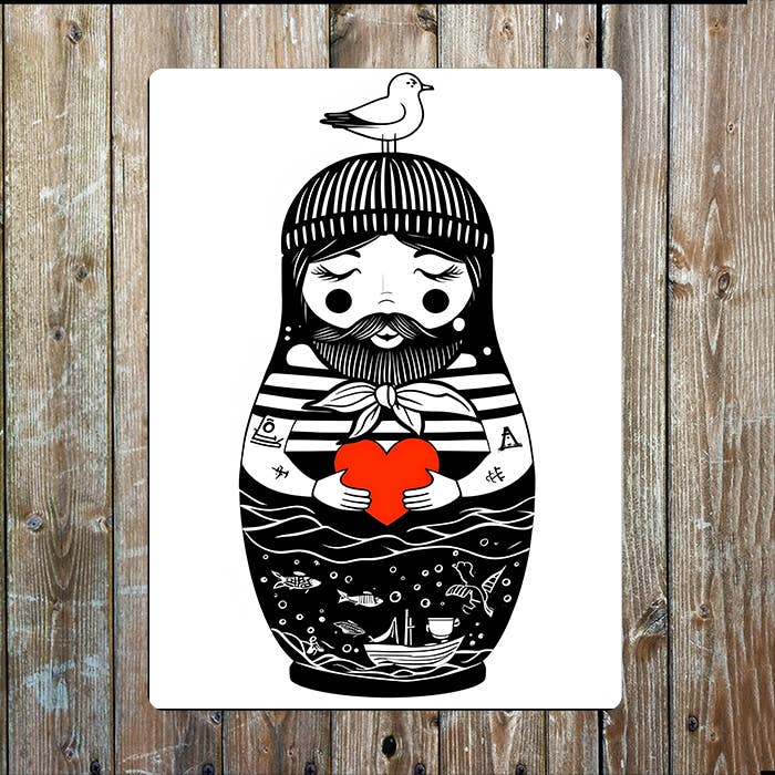 Matryoshka Doll Heart Sailor Sea Nautical | Metal Sign Plaque