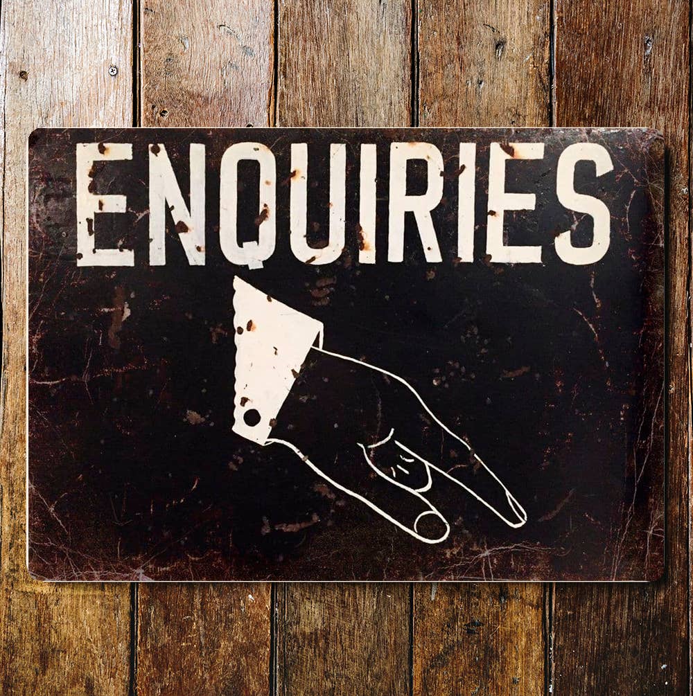 Enquiries Hand Pointing | Metal Wall Sign
