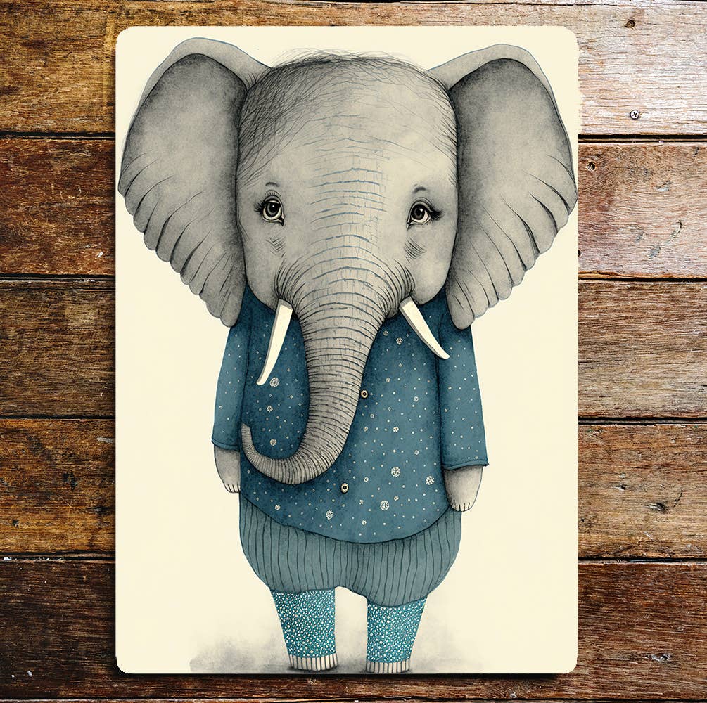 Cute Blue Elephant Jacket shorts | Metal Sign Plaque