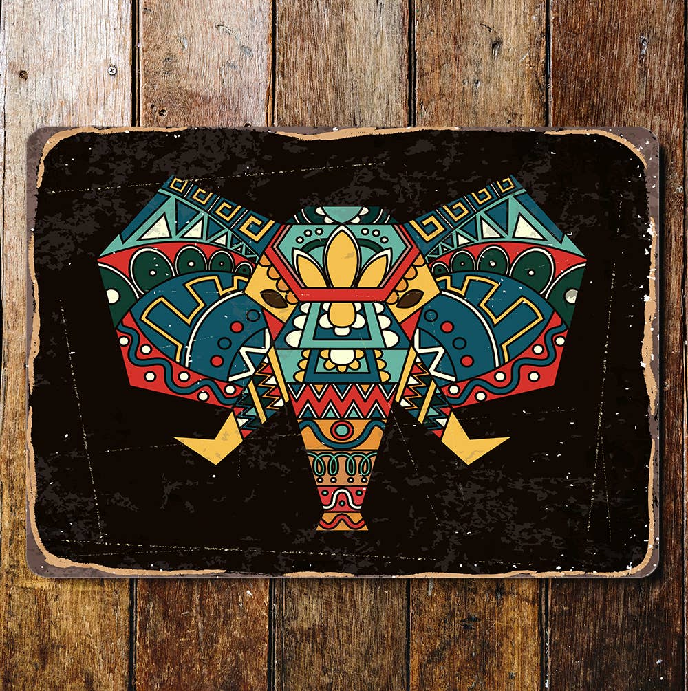 elephant head pattern geometric | Metal Wall Sign