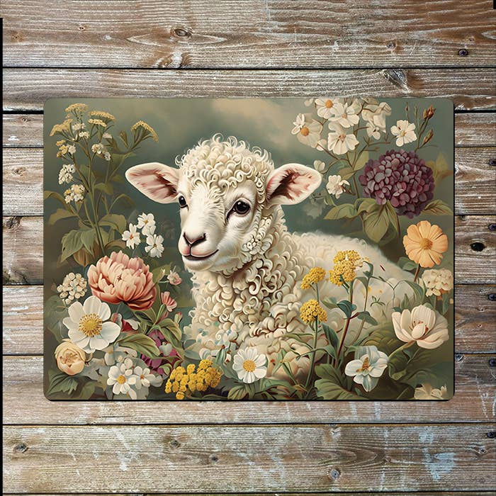Vintage Easter Lamb in Flower Meadow | Metal Sign Plaque