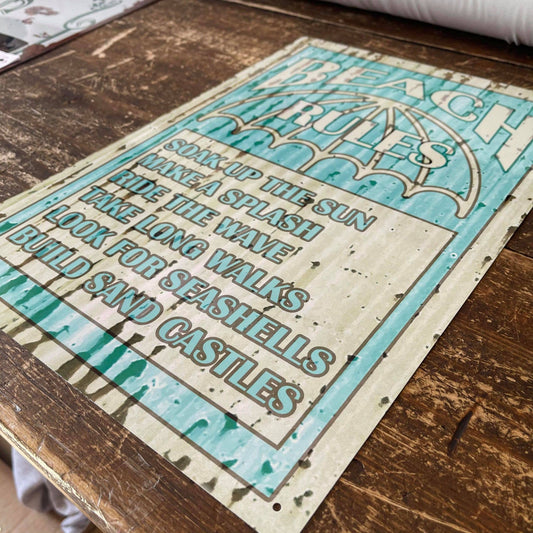 Beach Rules | Metal Sign Humorous Plaque