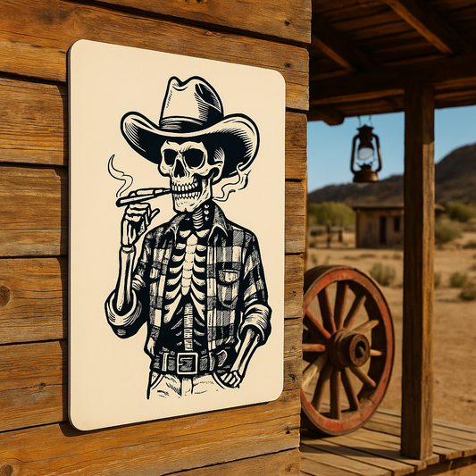 Skeleton with Cigarette Cowboy | Western | Metal Sign Plaque
