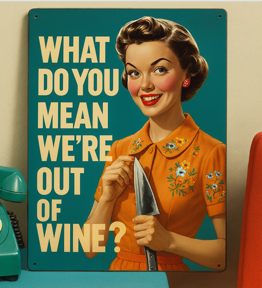 What Do You Mean We're Out Of Wine Retro | Metal Sign Plaque