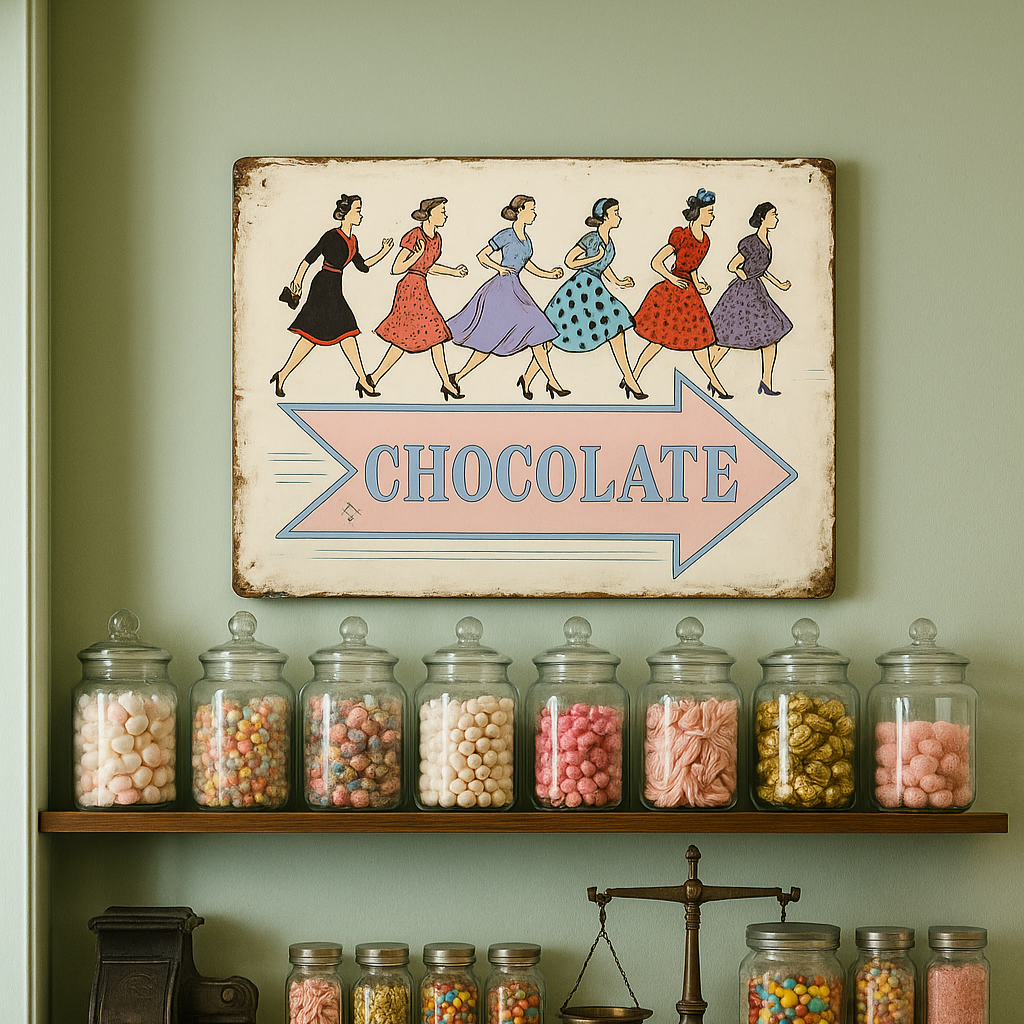 1950's Women running arrow Cocolate | Metal Sign Plaque