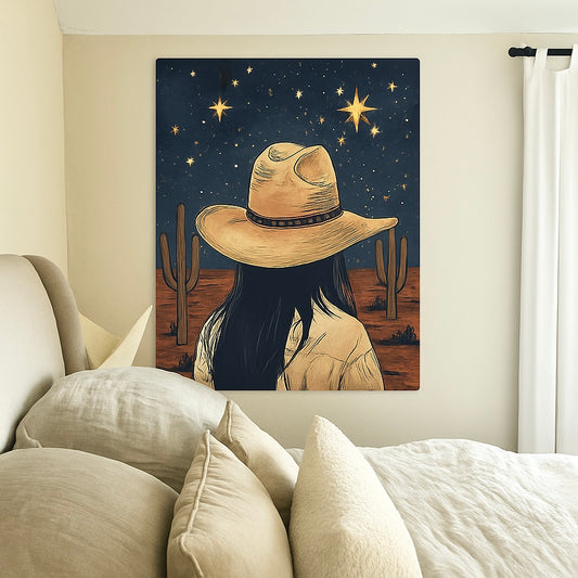 Desert Star Cowgirl Hat Cowboy Western | Metal Sign Plaque