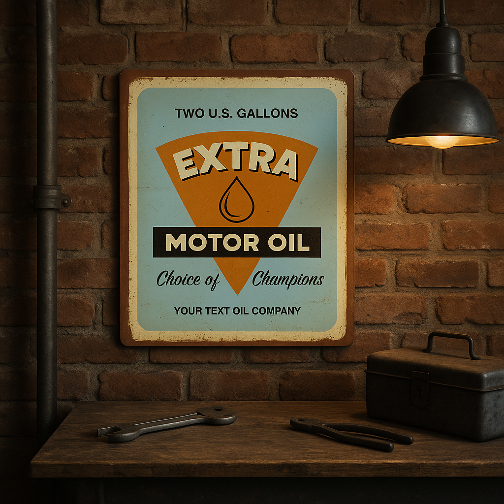 100% Pure US Motor Oil Gasoline Petrol | Metal Sign Plaque