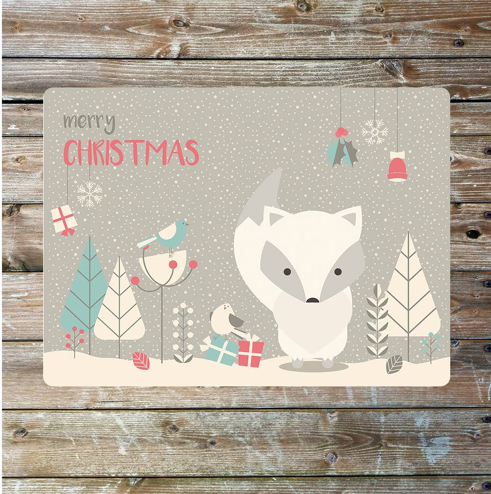 Merry Christmas Fox Presents Snow Scene | Metal Sign Plaque