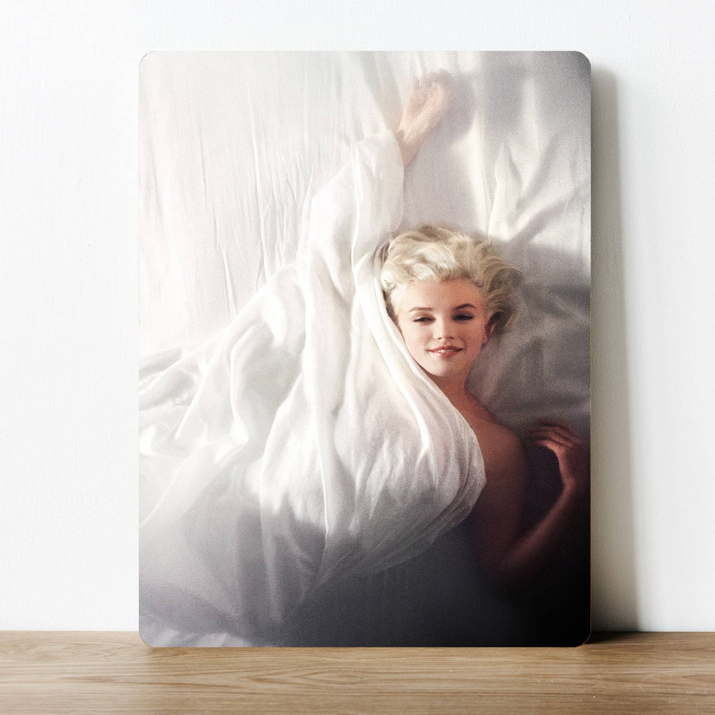 Marilyn Monroe Bed In sheets White Dress | Metal Sign Plaque
