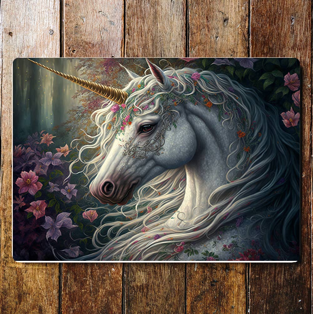 Fantasy Unicorn Grey Art Sign Plaque